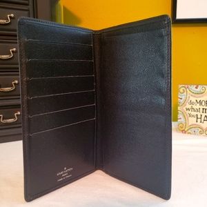 💯% AUTHENTIC LOUIS VUITTON BLACK TAIGA LONG WALLET, CHECK BOOK, PASSPORT HOLDER